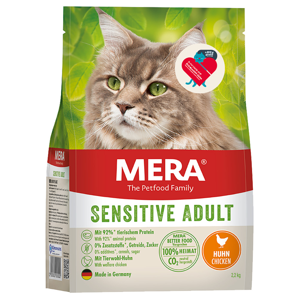 Mera Cats Sensitive Adult Kip Kattenvoer - 2 kg +200 g gratis