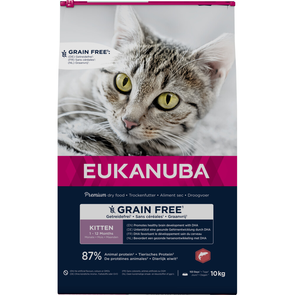 Eukanuba 10kg  Kitten Graanvrij Rijk aan Zalm Droog Kattenvoer