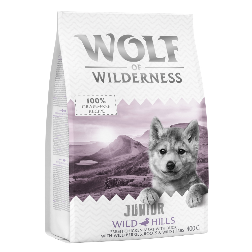 Wolf of Wilderness 400g Junior Wild Hills Eend  Hondenvoer