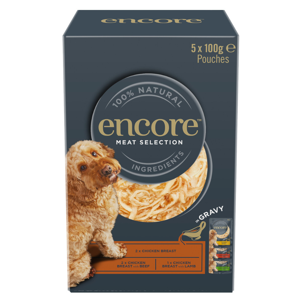 Encore 5x 100g  Gravy Zakjes Mix Vlees naar keuze (3 soorten) Honden Natvoer