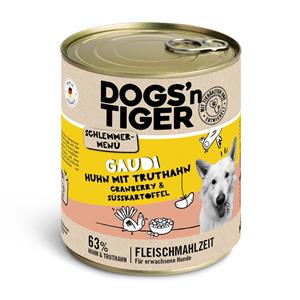 Dogs'n Tiger 6x800g  snackmenu voor honden kip met kalkoen, veenbessen en zoete aardappel hondenvoer nat