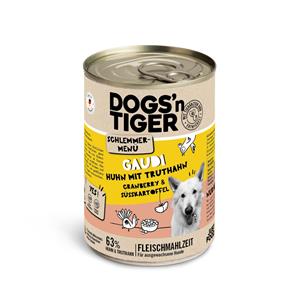Dogs'n Tiger Voordeelpakket: 12x400g  snackmenu voor honden kip met kalkoen, veenbessen en zoete aardappel hondenvoer nat
