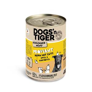 Dogs'n Tiger Voordeelpakket: 12x400g  snackmenu voor honden kip met eend, appel & aardappel hondenvoer nat
