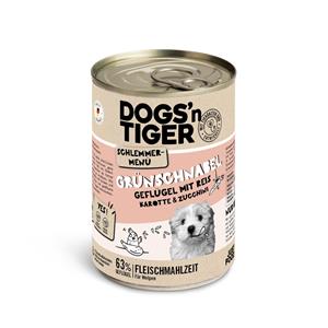 Dogs'n Tiger Voordeelpakket: 12x400g  snackmenu voor honden gevogelte met natuurlijke rijst, wortelen en courgette (puppy) hondenvoer nat