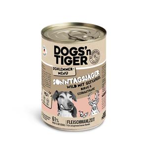 Dogs'n Tiger Voordeelpakket: 12x400g  snackmenu voor honden wild met gevogelte met peer, gierst en eetkastanje hondenvoer nat