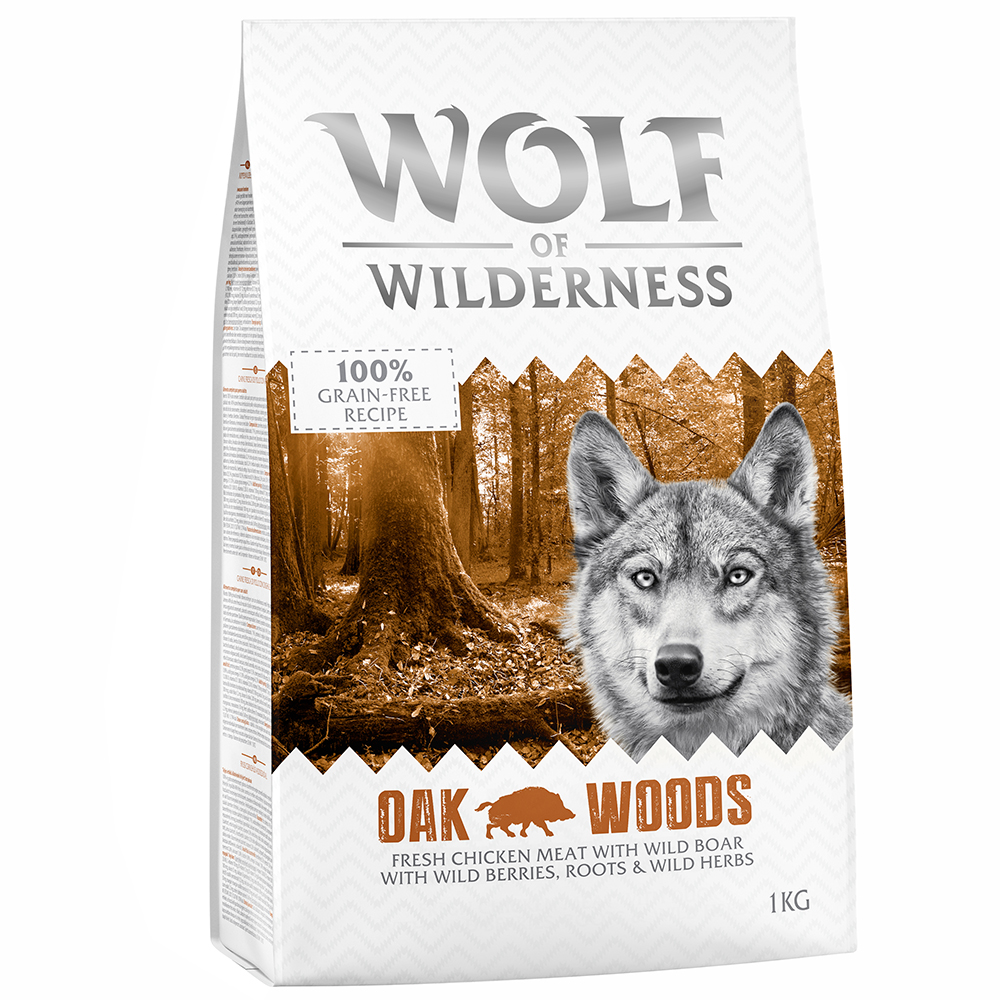 Wolf of Wilderness Speciale prijs: 2 x 1 kg  Graanvrij Droogvoer voor Honden - Oak Woods - Wild Zwijn
