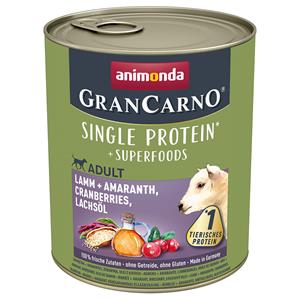 Animonda GranCarno 6x800g  Adult Superfoods Lam + Amaranth, Cranberries, Zalmolie Honden Natvoer