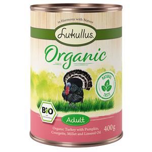 Lukullus 24x400 g  Organic Adult Kalkoen met Courgette Glutenvrij Honden Natvoer