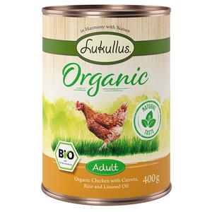 Lukullus 24x400 g  Organic Adult Kip met Wortels Glutenvrij Honden Natvoer