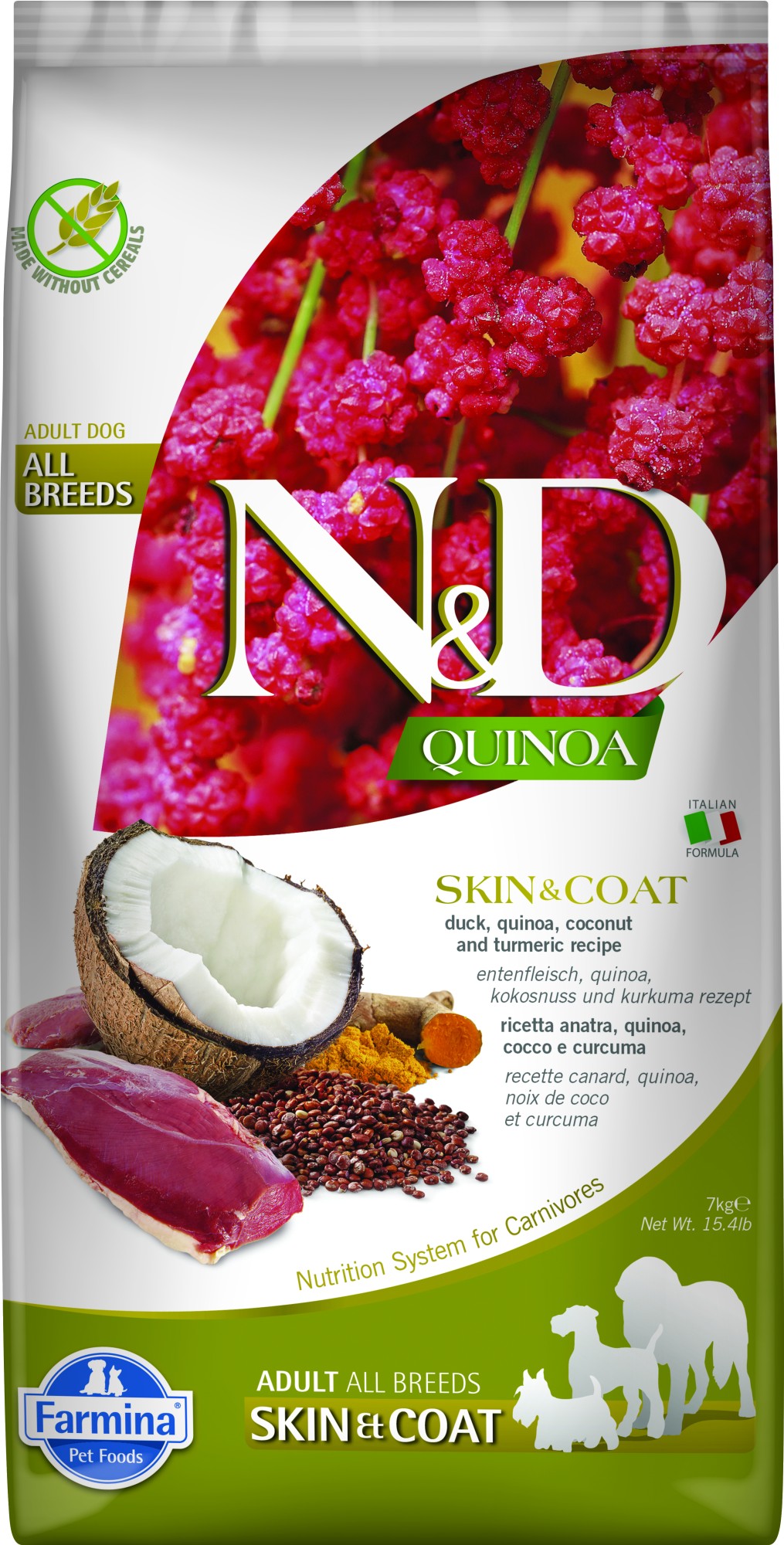 N&D Quinoa hondenvoeding Skin&Coat medium/maxi Eend 7 kg