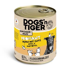 Dogs'n Tiger Voordeelpakket: 12x800g  snackmenu voor honden kip met eend, appel & aardappel hondenvoer nat