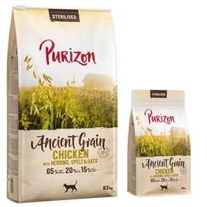 Purizon 6,5 kg  + 800 g gratis! - Adult Sterilised Kip met Vis – Ancient Grain