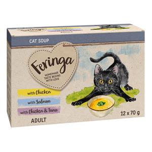 Feringa Kattensoep 12 x 70 g - Mixpakket (Kip, Zalm, Kip en tonijn)