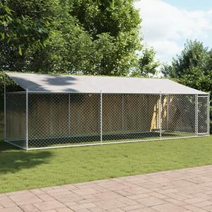 VidaXL Hondenhok met dak en deur 6x2x2 m gegalvaniseerd staal grijs