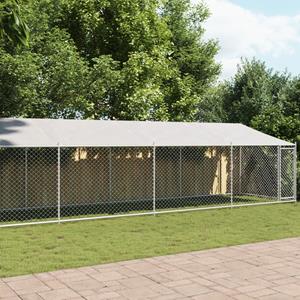 VidaXL Hondenhok met dak en deur 12x2x2 m gegalvaniseerd staal grijs