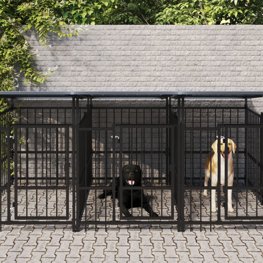 VidaXL Hondenkennel met dak 9,38 m² staal