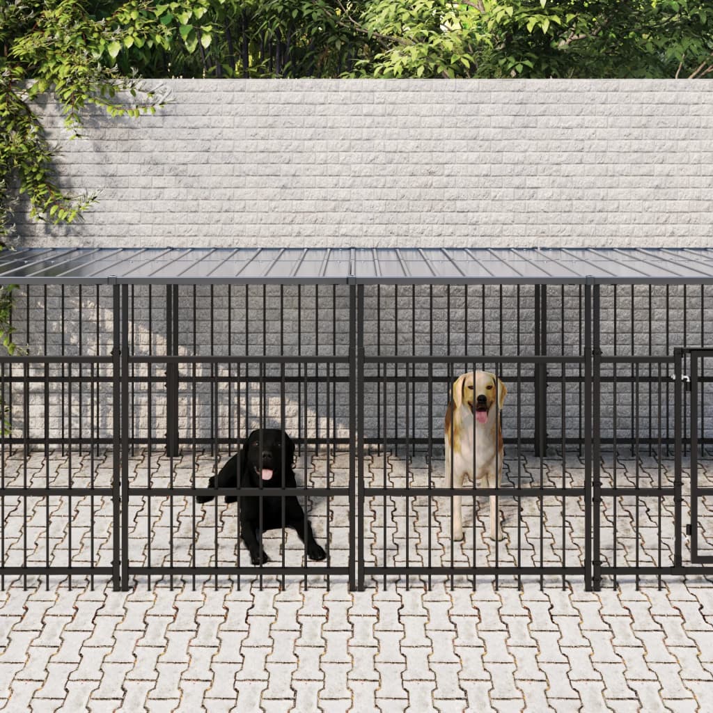 VidaXL Hondenkennel met dak 13,14 m² staal