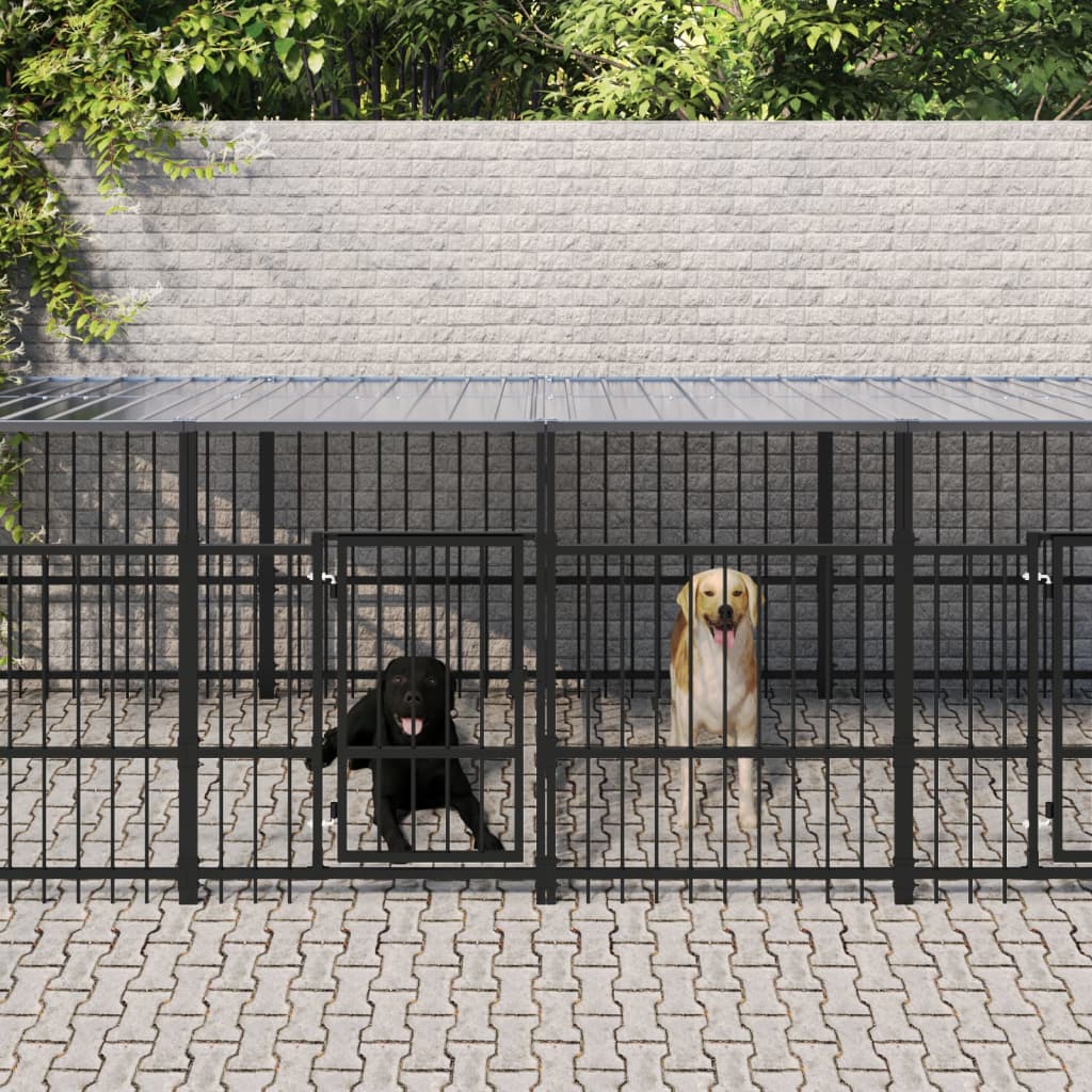 VidaXL Hondenkennel met dak 11,26 m² staal