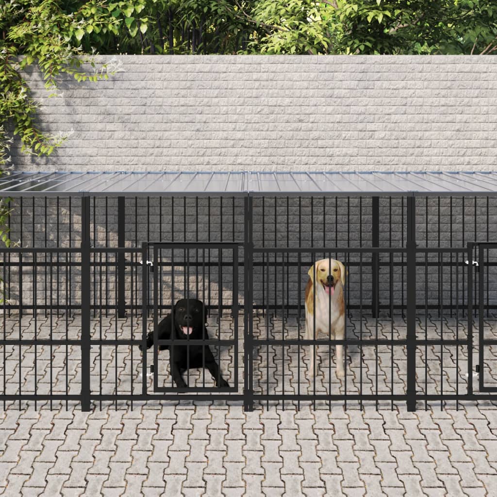 VidaXL Hondenkennel met dak 15,02 m² staal