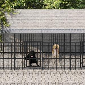 VidaXL Hondenkennel met dak 18,77 m² staal