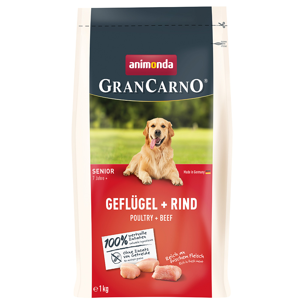 Animonda GranCarno 1kg  Senior Gevogelte + Rund droogvoer voor honden