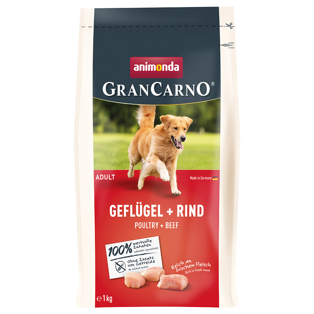 Animonda GranCarno 1kg  Adult Gevogelte + Rund droogvoer voor honden