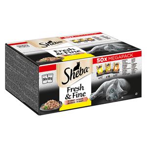 Sheba 50x50g Met kip, gevogelte & kalkoen in saus Verse & 2Fijne verse zakjes  natvoer voor katten