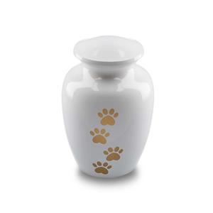 Urnwebshop Witte Dieren Urn Gouden Pootafdrukken Medium (0.7 liter)