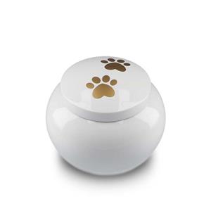 Urnwebshop Witte Pot Dieren Urn Gouden Pootafdrukken Large (1.2 liter)