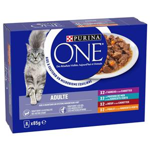 Purina One 8x 85g  ADULT Mix (4 soorten) nat kattenvoer