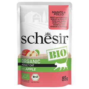 Schesir 8x85g  Organic Pouch Biologisch Rundvlees en Biologische Kip met Biologische Appel natvoer voor katten