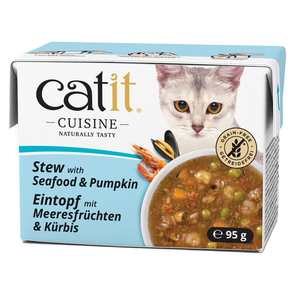 Catit 12x95g  Cuisine stoofpot zeevruchten met pompoen nat kattenvoer