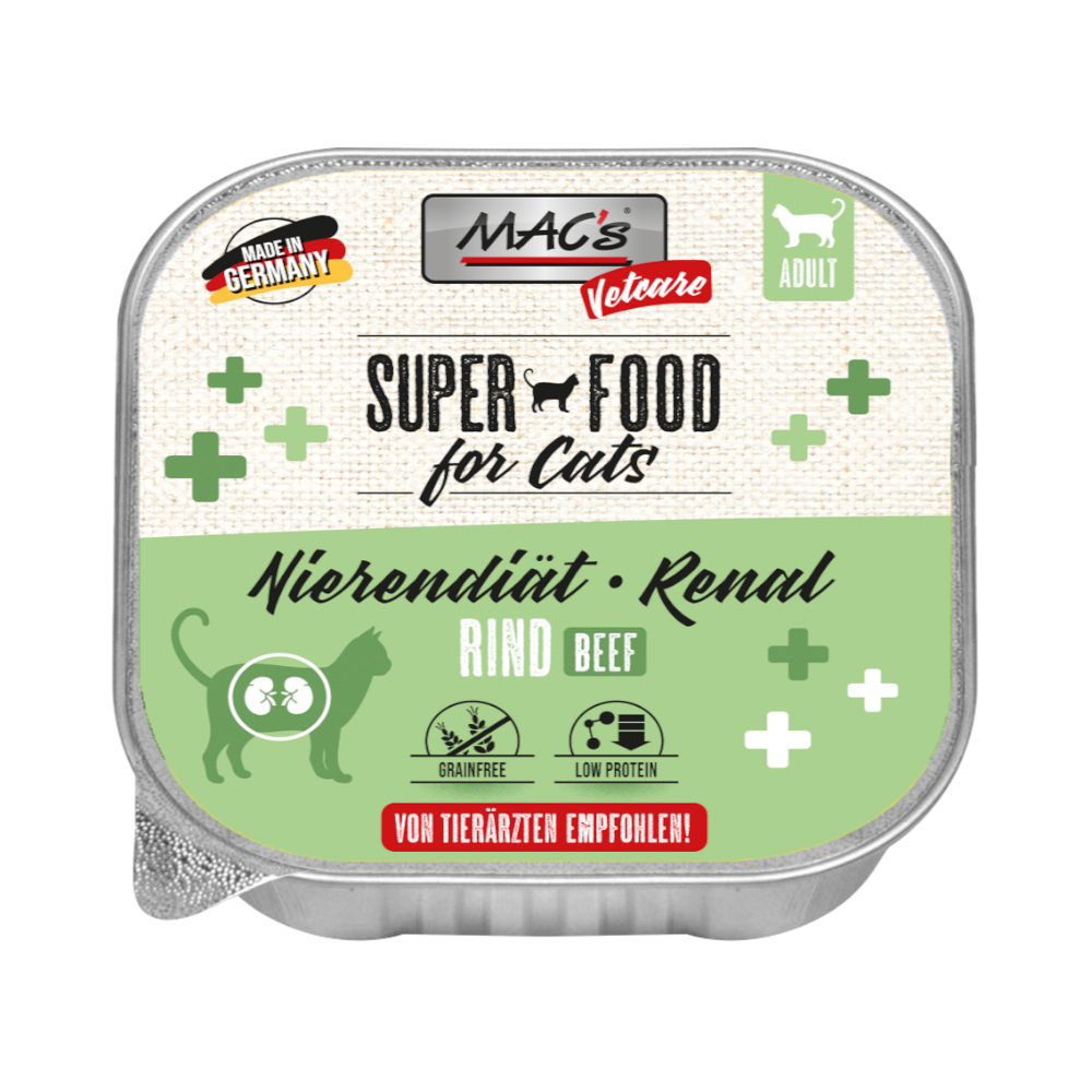 16x 100g MAC's Vetcare Katten Nierendieet / Renal Rund Kattenvoer nat
