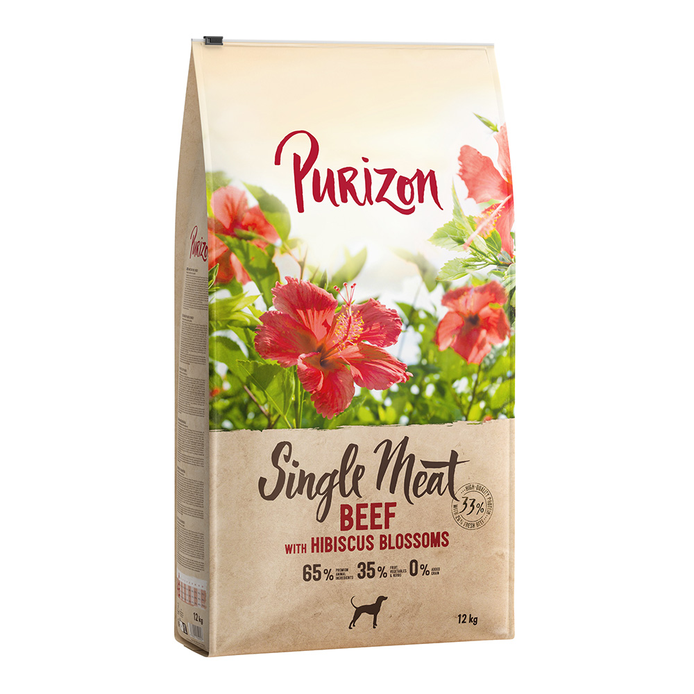 Purizon 12kg  rundvlees met hibiscus droogvoer voor honden