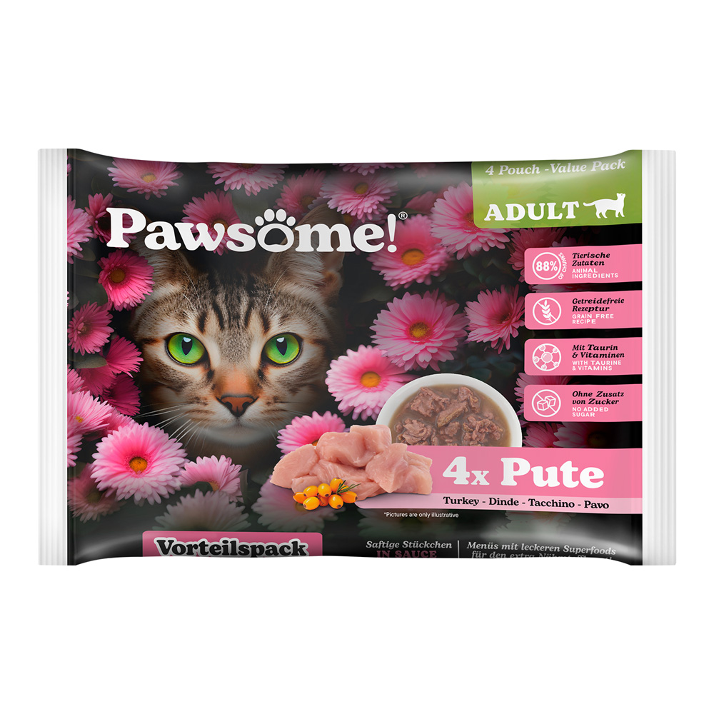 Pawsome 4x85g  Adult Cat met kalkoen natvoer voor katten