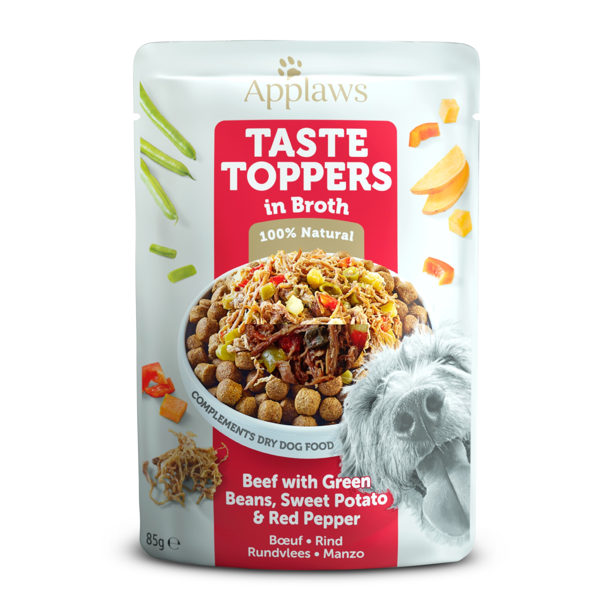 Applaws Dog Taste Toppers Rund met sperziebonen in bouillon 85 gr. - per 12 stuks