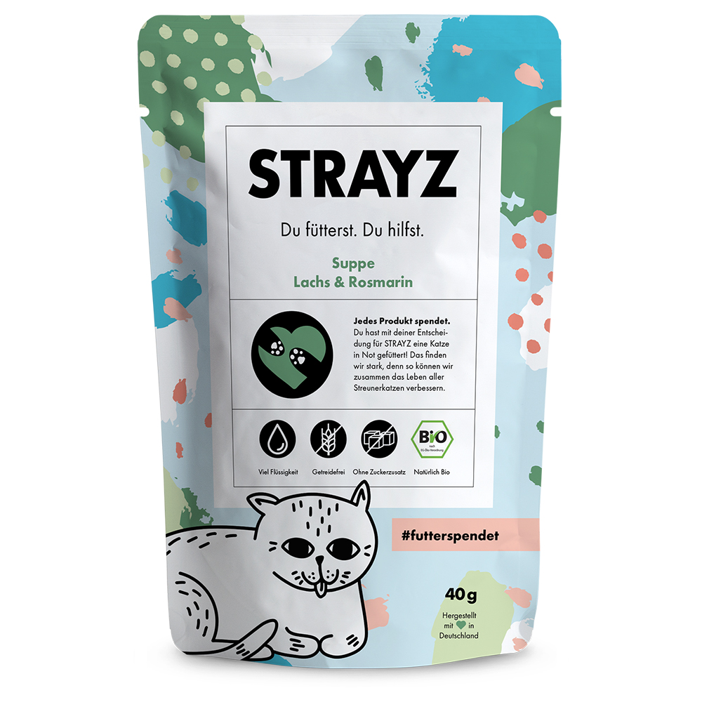 STRAYZ 14x40g  BIO Soep Biologische Zalm & Biologische Rozemarijn natvoer voor katten