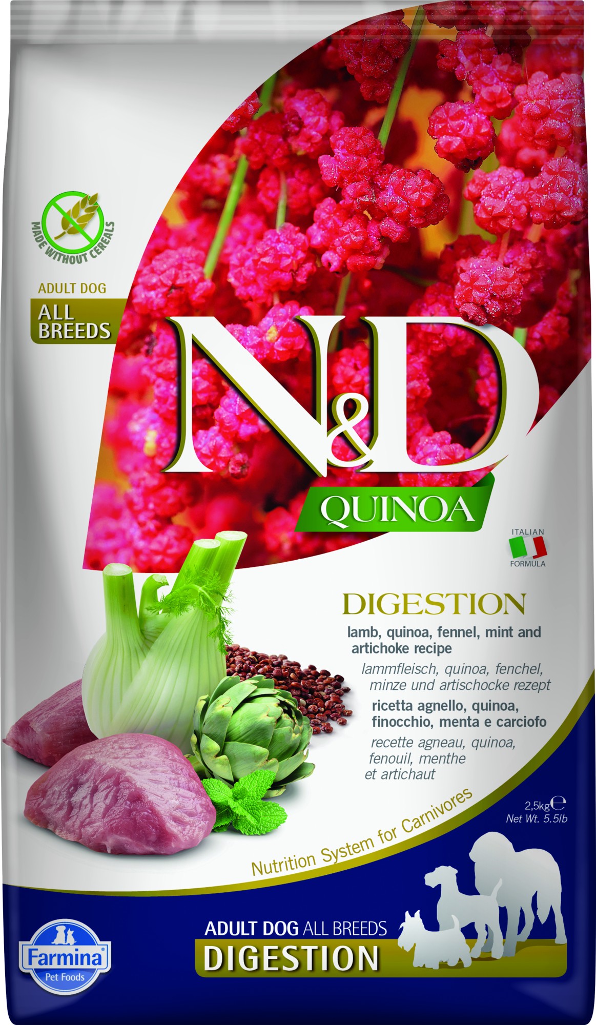 N&D Quinoa hondenvoeding Digestion medium/maxi Lam 2,5 kg