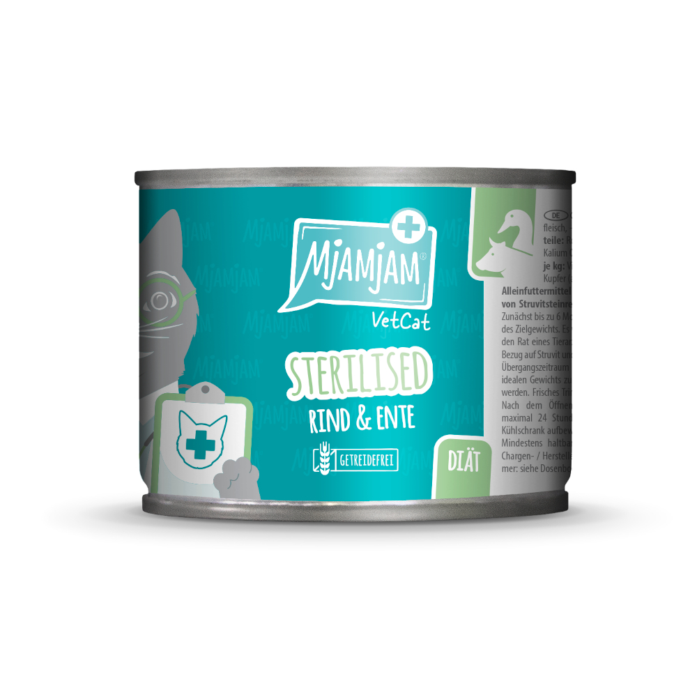 MjAMjAM 6x 200g  VetCat Gesteriliseerd Rund & Eend natvoer voor katten