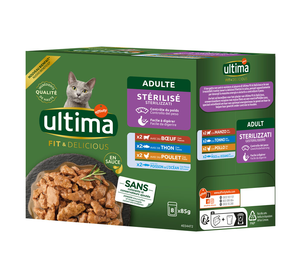 Affinity Ultima 8x 85g Ultima Sterilised Mix II (kip, rund, tonijn, zeevis) natvoer voor katten