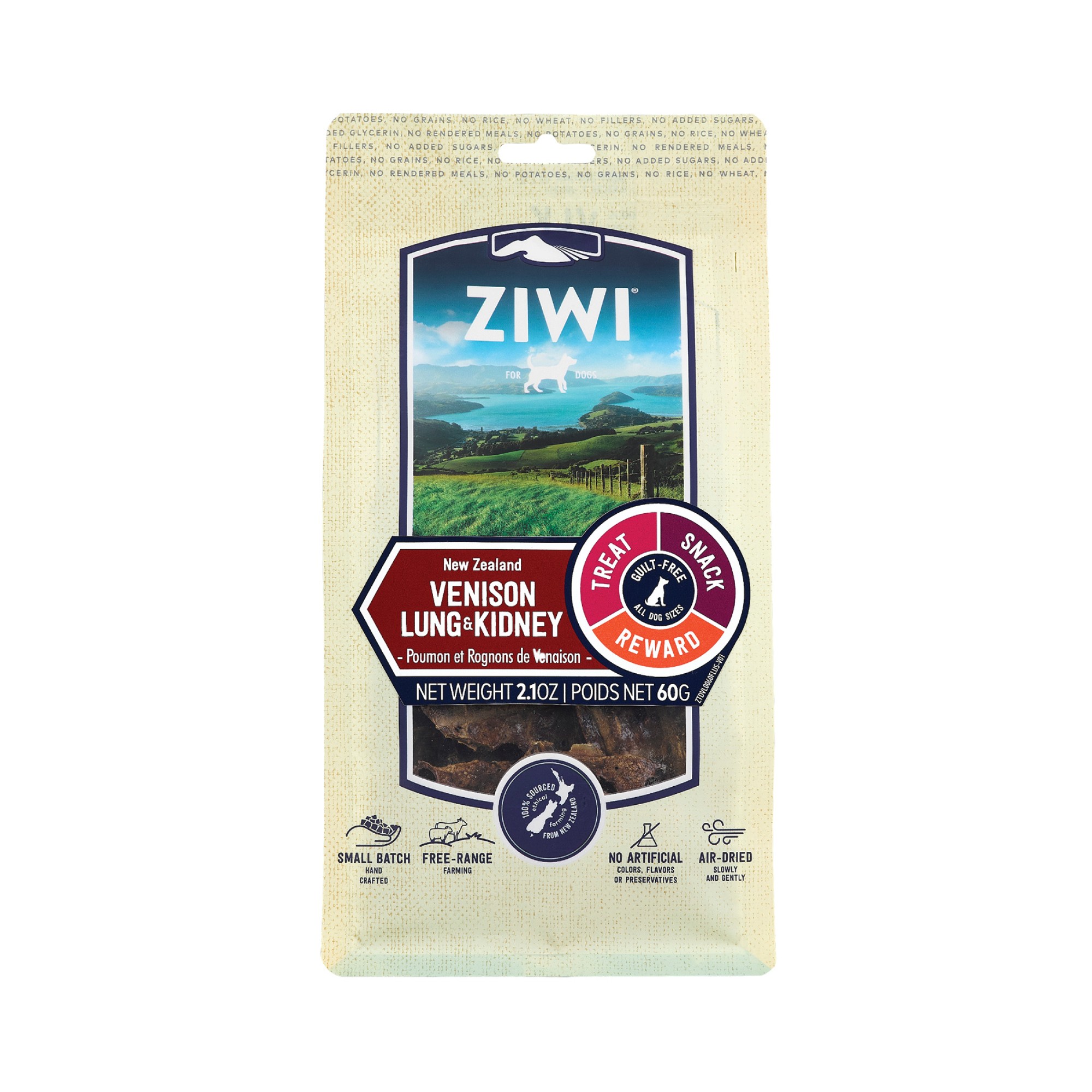 Ziwi Peak hondensnack Hertenlong&Hertennier 60 gr.