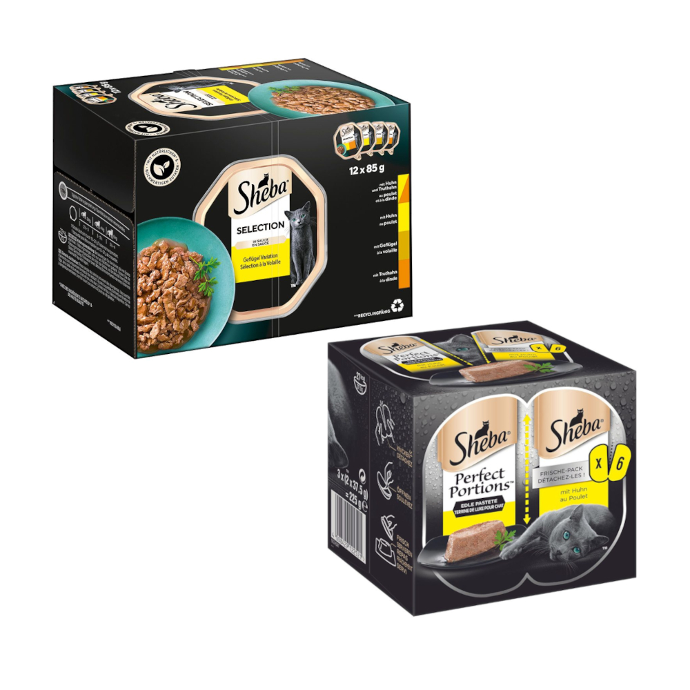 Sheba 48x85g Selectie in Sauce + 48x37,5g Paté met Kip  Kattenvoer