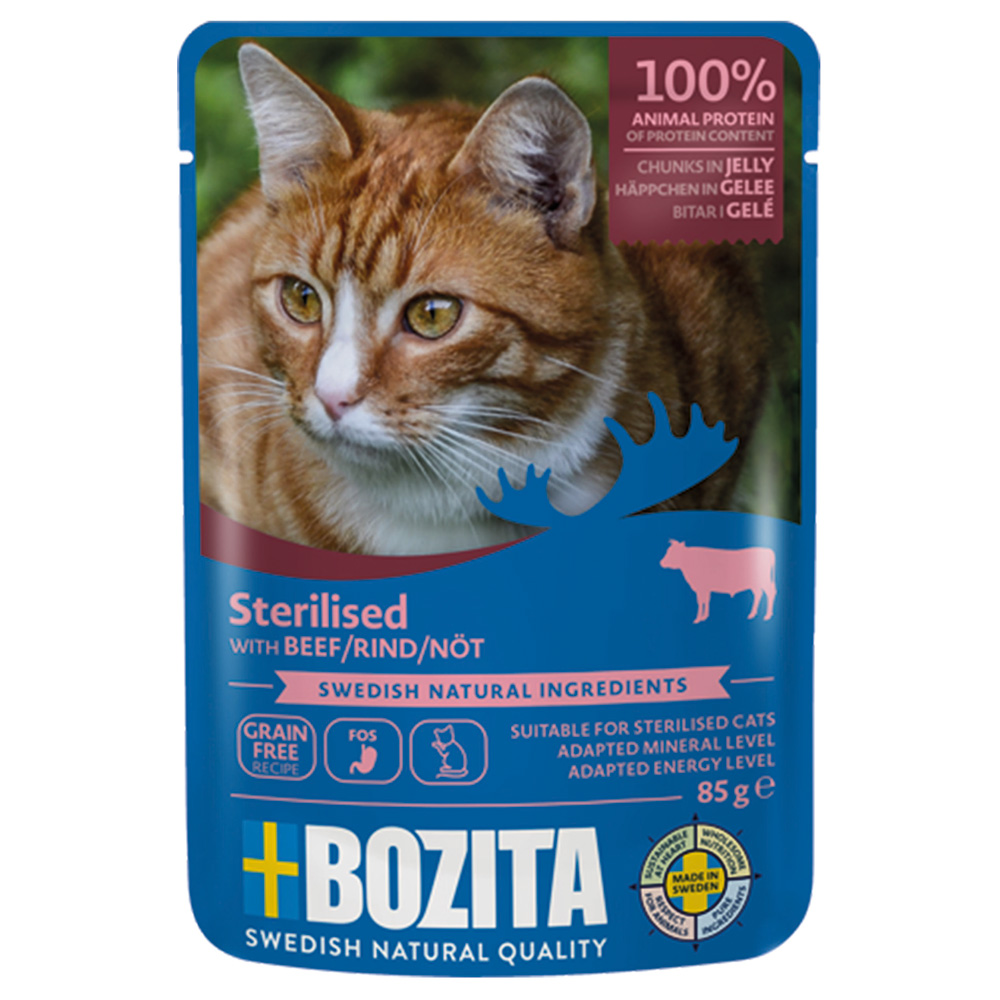 Bozita 12x 85g  Hapjes in Gelei Gesteriliseerd Rund nat kattenvoer