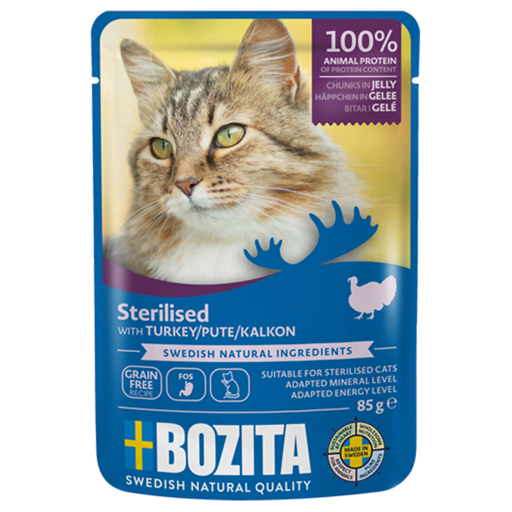 Bozita 12x 85g  Hapjes in Gelei Gesteriliseerd Kalkoen natvoer voor katten