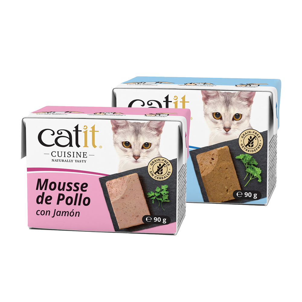 Catit 12x90g  Cuisine Mousse Tonijn met Zalm  & kip met ham nat kattenvoer