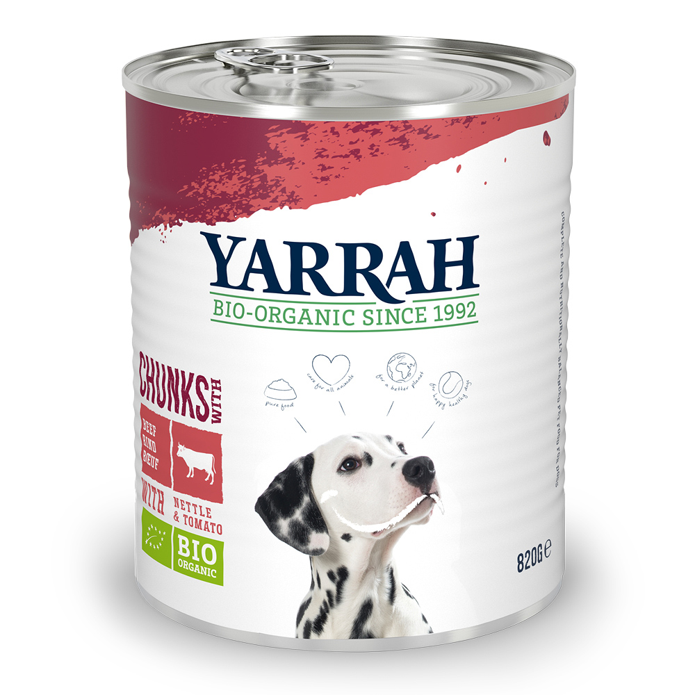 Yarrah 12x820g Bio Kip & Bio Rund met Bio Brandnetel & Bio Tomaat  Hondenvoer