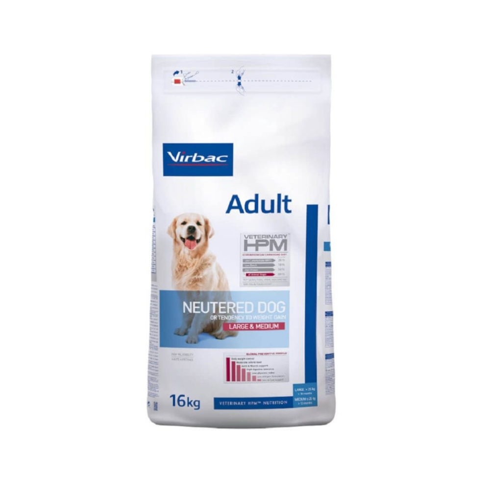 Virbac 16kg Veterinary HPM Dog Adult Neutered Large & Medium  Hondenvoer