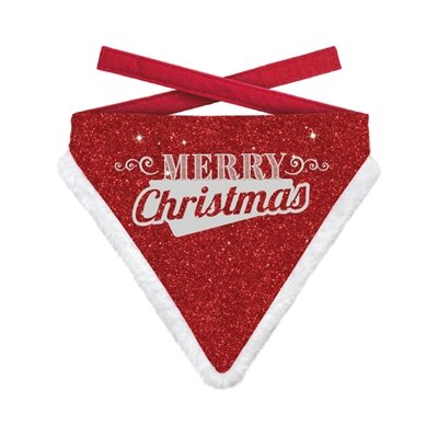 Plenty Gifts Kerst Bandana Merry Christmas Glitter Rood 16-20 CM 18,5X22,5 CM