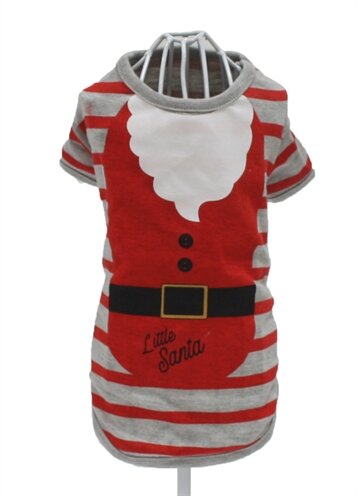 Croci T-Shirt Hond Little Santa Gestreept Grijs / Rood 30 CM