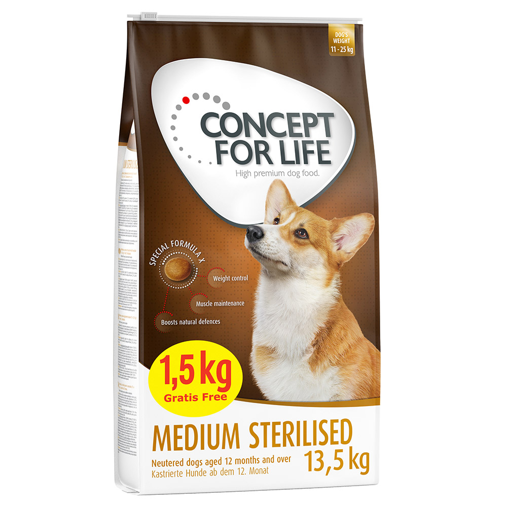 Concept for Life 12 kg + 1,5 kg gratis! 13,5 kg  Hondenvoer - Medium Sterilised (12 + 1,5 kg)